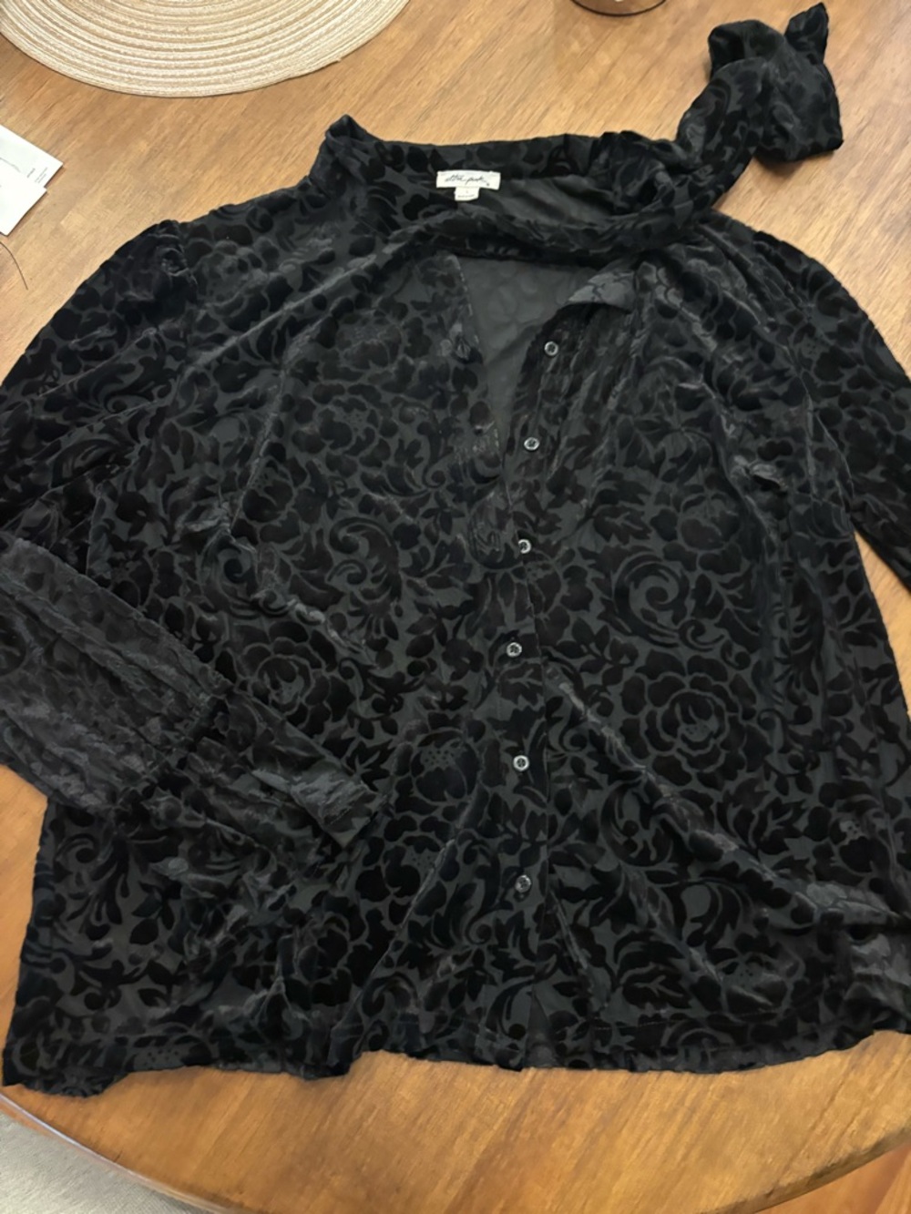 Ultra Pink Black Burnout Velvet Button-Down Blouse